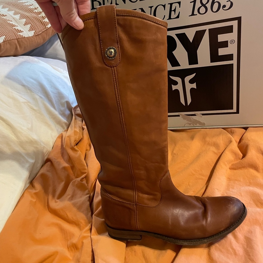 Frye Melissa Button Leather Riding Boots - Cognac